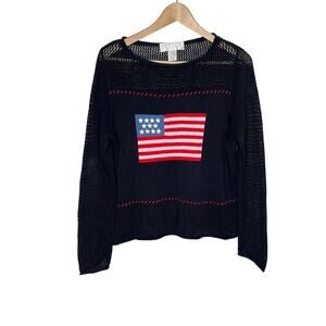 Vintage Norton Flag Sweater Womens Medium Navy Americana USA Nautical Preppy